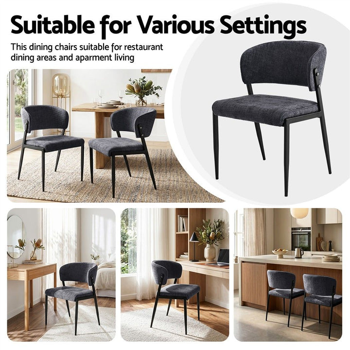 Artiss Linen Fabric Kitchen Dining Chairs Curved (Set of 4) Charcoal