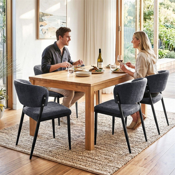 Artiss Linen Fabric Kitchen Dining Chairs Curved (Set of 4) Charcoal