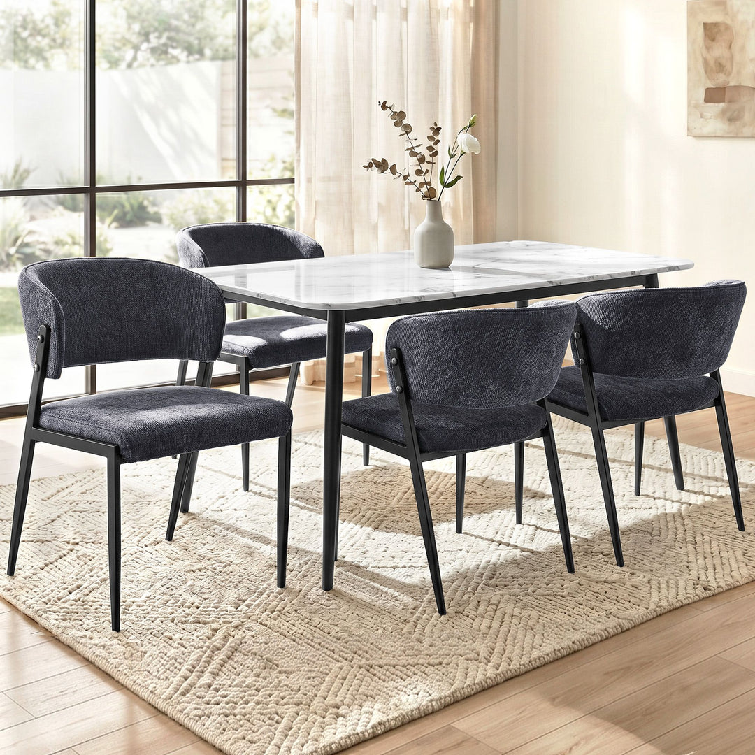 Artiss Linen Fabric Kitchen Dining Chairs Curved (Set of 4) Charcoal