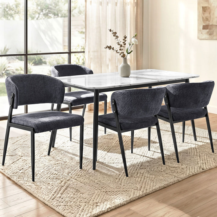 Artiss Linen Fabric Kitchen Dining Chairs Curved (Set of 4) Charcoal