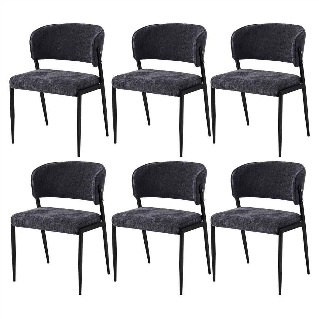 Artiss Linen Fabric Kitchen Dining Chairs Curved (Set of 6) Charcoal