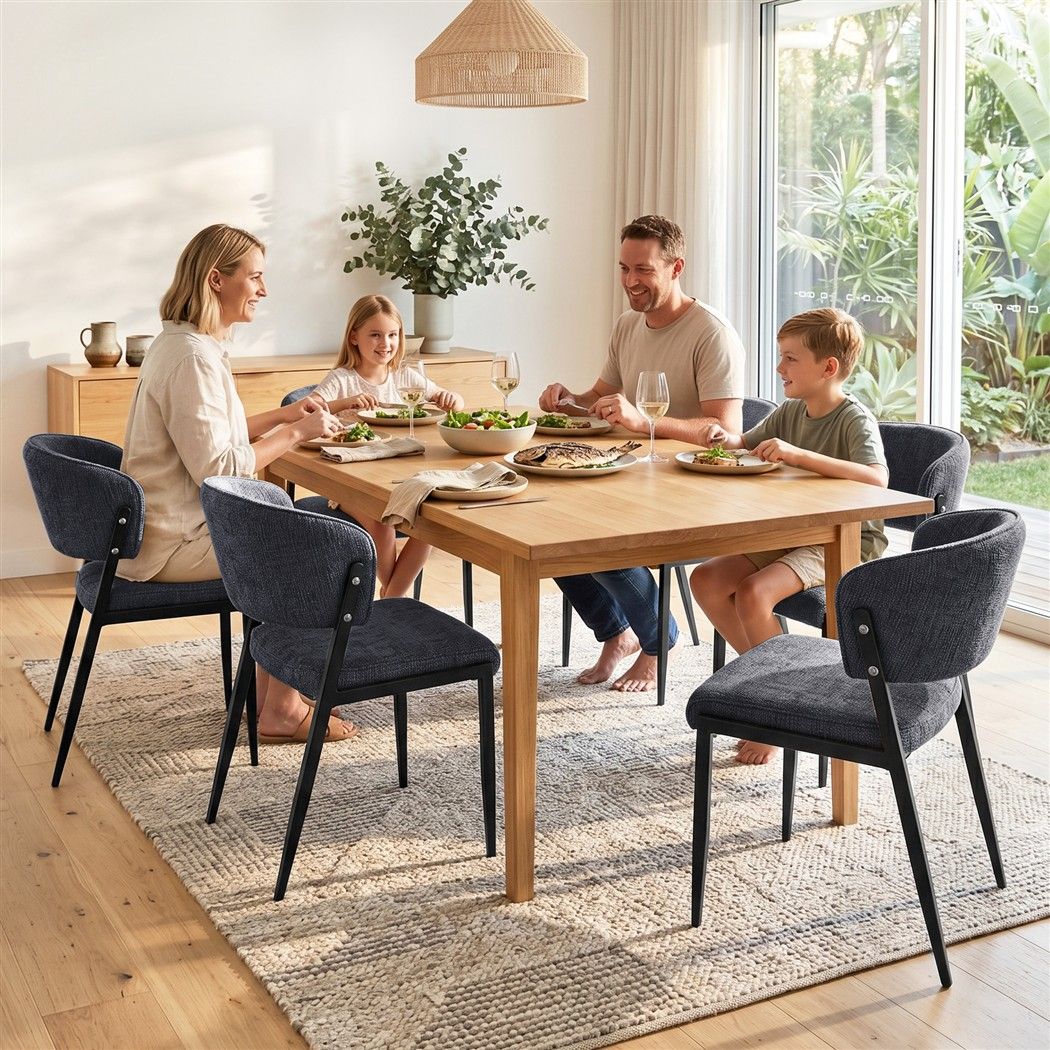 Artiss Linen Fabric Kitchen Dining Chairs Curved (Set of 6) Charcoal