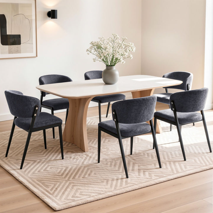 Artiss Linen Fabric Kitchen Dining Chairs Curved (Set of 6) Charcoal