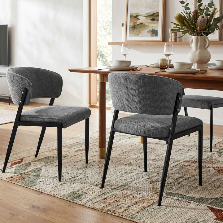 Artiss Linen Fabric Kitchen Dining Chairs Curved (Set of 2) Grey