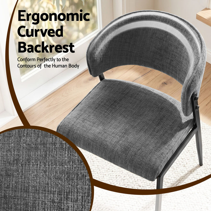 Artiss Linen Fabric Kitchen Dining Chairs Curved (Set of 2) Grey