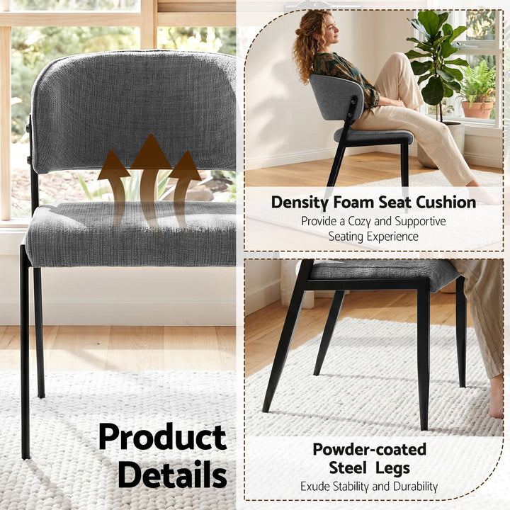 Artiss Linen Fabric Kitchen Dining Chairs Curved (Set of 2) Grey