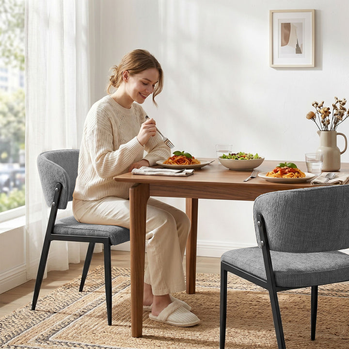 Artiss Linen Fabric Kitchen Dining Chairs Curved (Set of 2) Grey