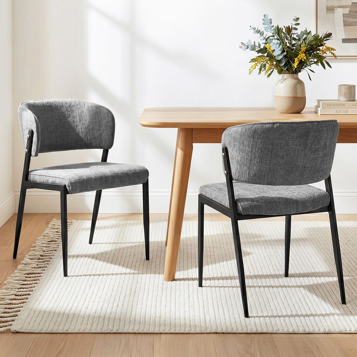 Artiss Linen Fabric Kitchen Dining Chairs Curved (Set of 2) Grey