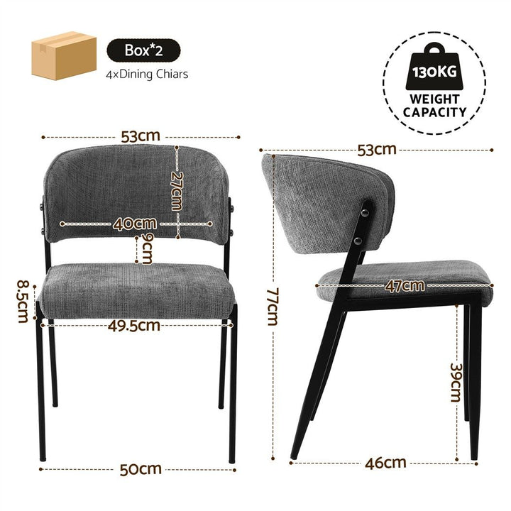 Artiss Linen Fabric Kitchen Dining Chairs Curved (Set of 4) Grey