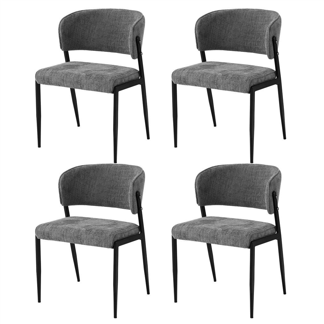 Artiss Linen Fabric Kitchen Dining Chairs Curved (Set of 4) Grey