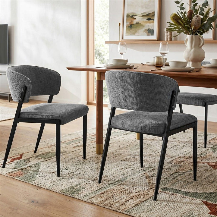 Artiss Linen Fabric Kitchen Dining Chairs Curved (Set of 4) Grey