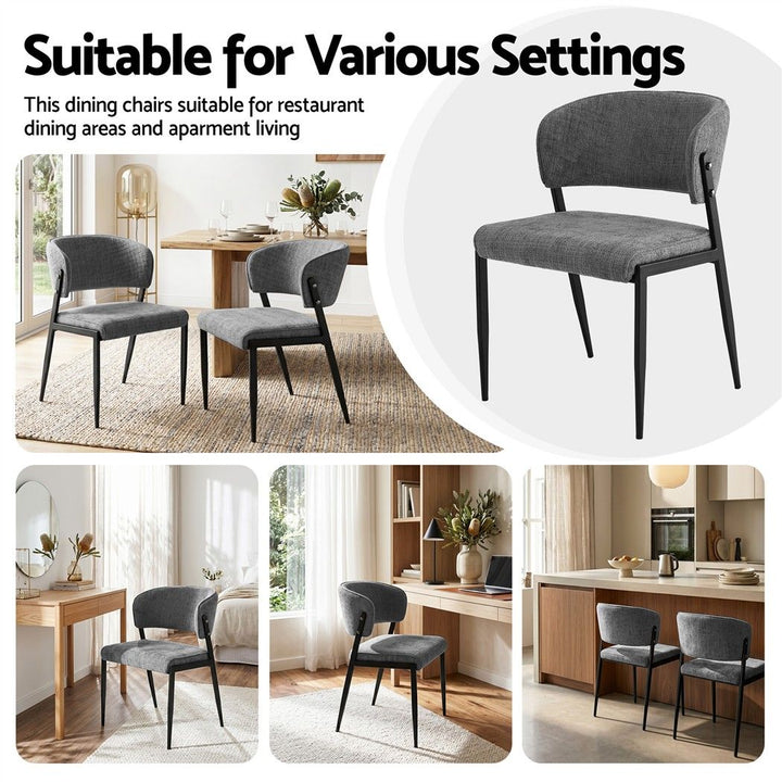 Artiss Linen Fabric Kitchen Dining Chairs Curved (Set of 4) Grey