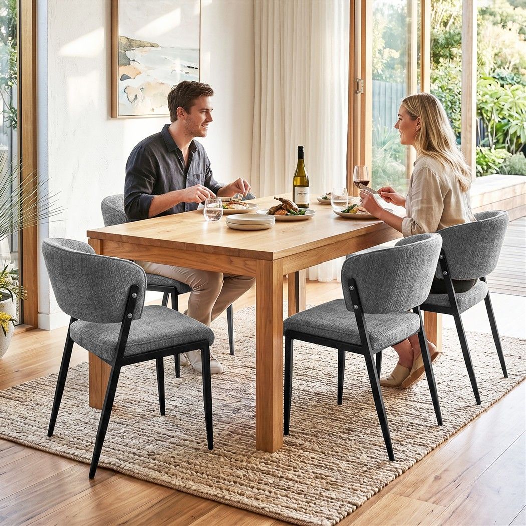 Artiss Linen Fabric Kitchen Dining Chairs Curved (Set of 4) Grey
