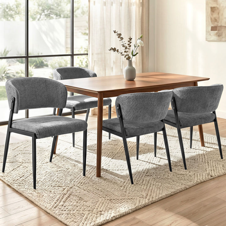 Artiss Linen Fabric Kitchen Dining Chairs Curved (Set of 4) Grey