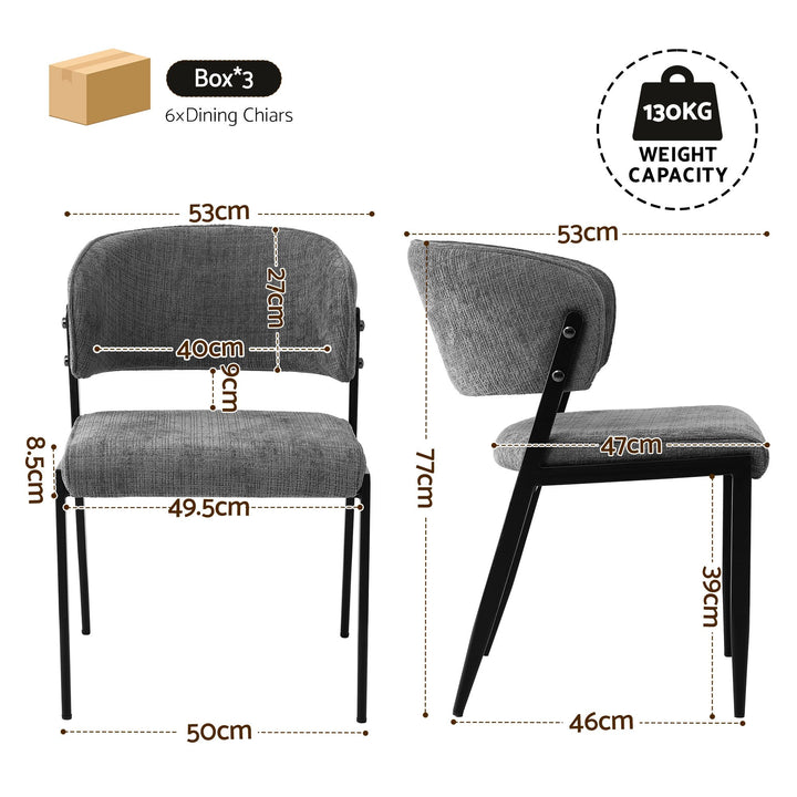 Artiss Linen Fabric Kitchen Dining Chairs Curved (Set of 6) Grey