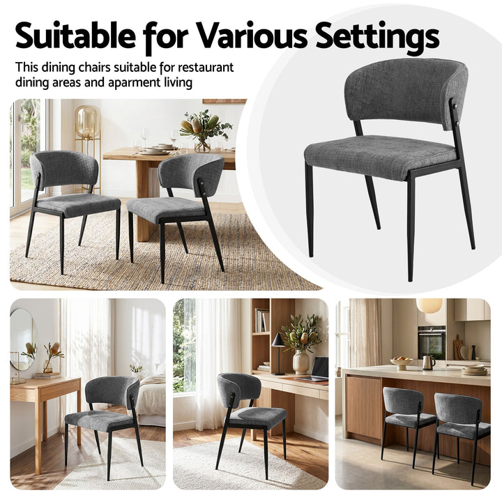 Artiss Linen Fabric Kitchen Dining Chairs Curved (Set of 6) Grey