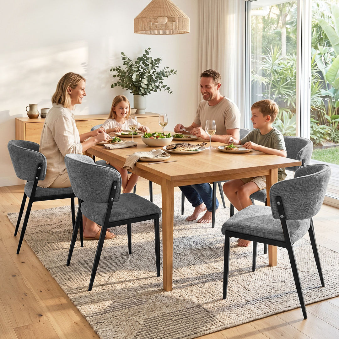 Artiss Linen Fabric Kitchen Dining Chairs Curved (Set of 6) Grey