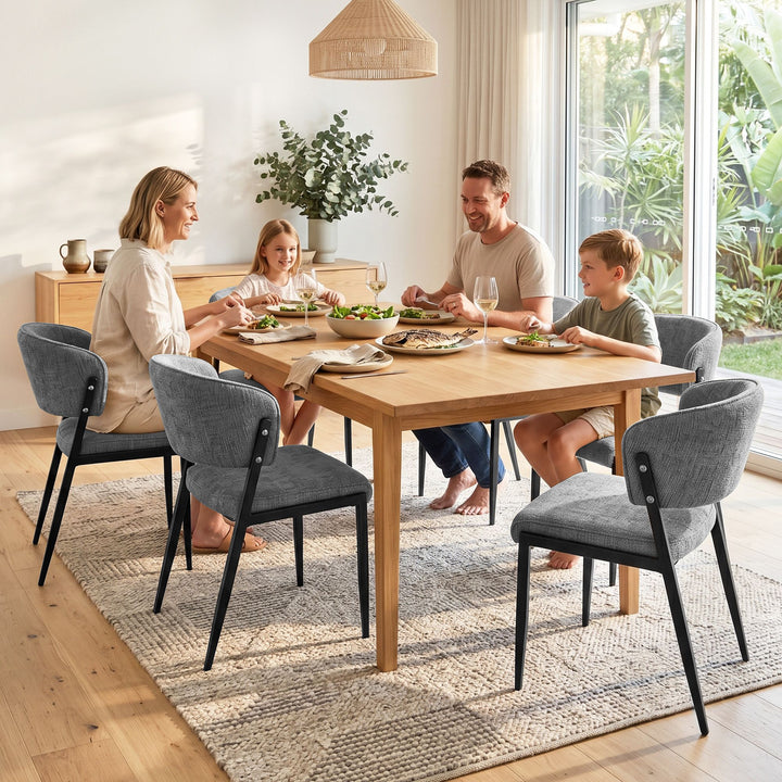 Artiss Linen Fabric Kitchen Dining Chairs Curved (Set of 6) Grey