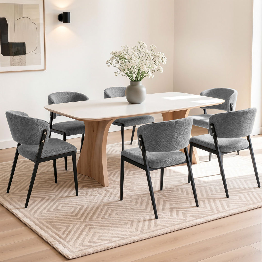 Artiss Linen Fabric Kitchen Dining Chairs Curved (Set of 6) Grey