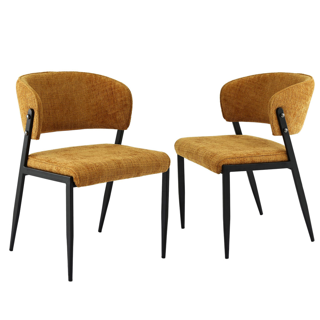 Artiss Linen Fabric Kitchen Dining Chairs Curved (Set of 2) Mustard