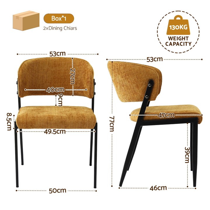 Artiss Linen Fabric Kitchen Dining Chairs Curved (Set of 2) Mustard