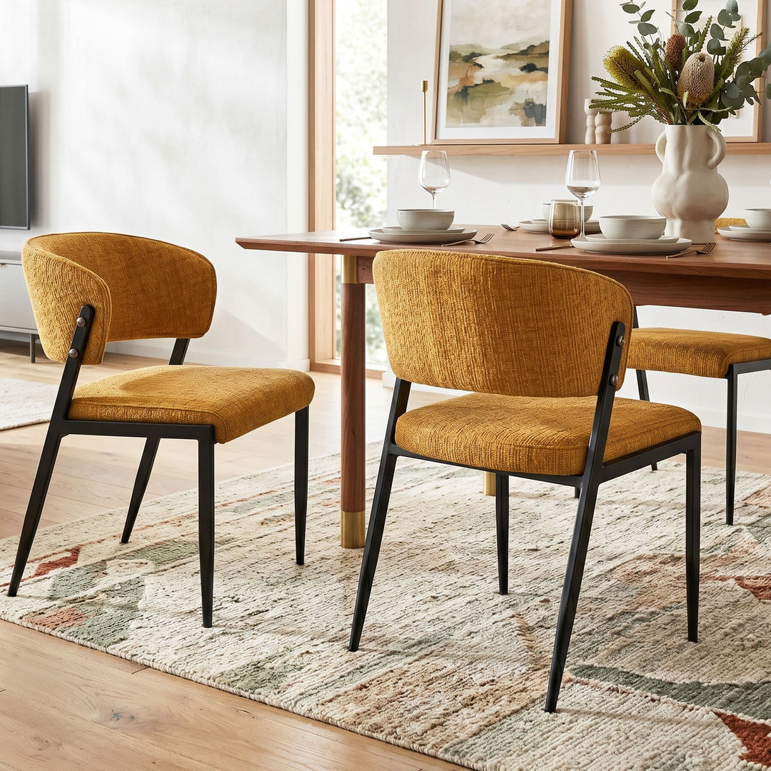 Artiss Linen Fabric Kitchen Dining Chairs Curved (Set of 2) Mustard