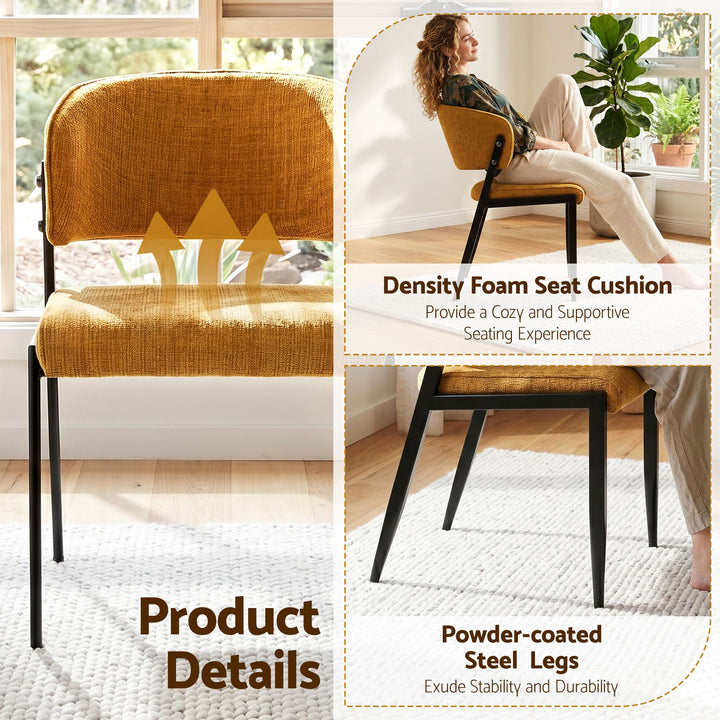 Artiss Linen Fabric Kitchen Dining Chairs Curved (Set of 2) Mustard