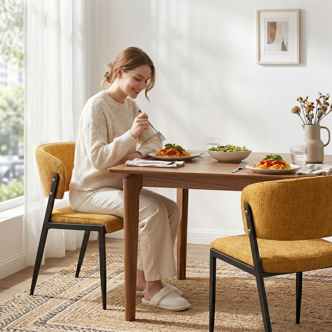 Artiss Linen Fabric Kitchen Dining Chairs Curved (Set of 2) Mustard
