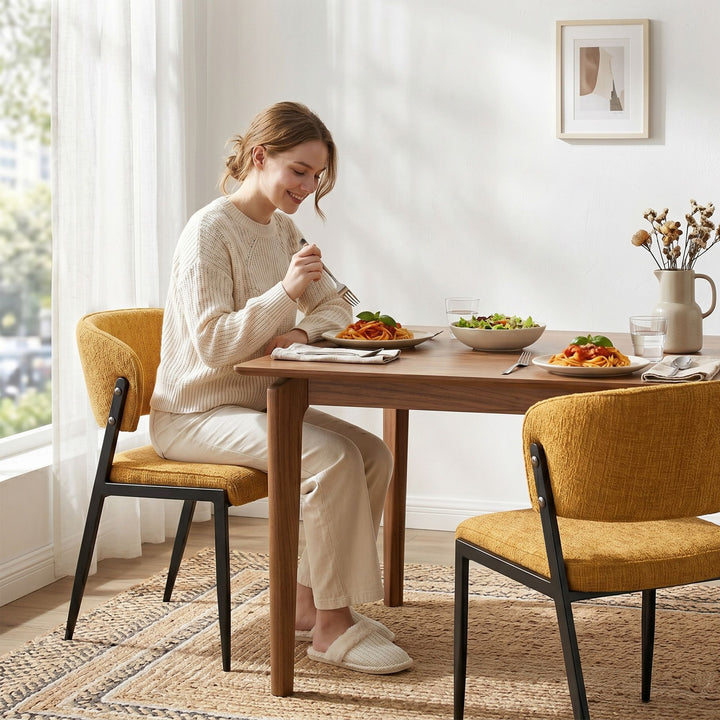 Artiss Linen Fabric Kitchen Dining Chairs Curved (Set of 2) Mustard