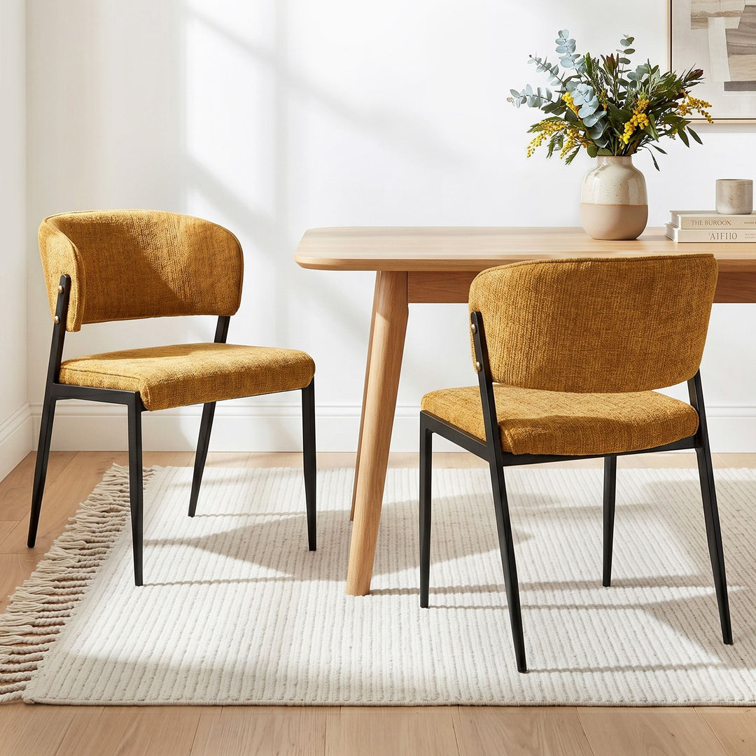 Artiss Linen Fabric Kitchen Dining Chairs Curved (Set of 2) Mustard
