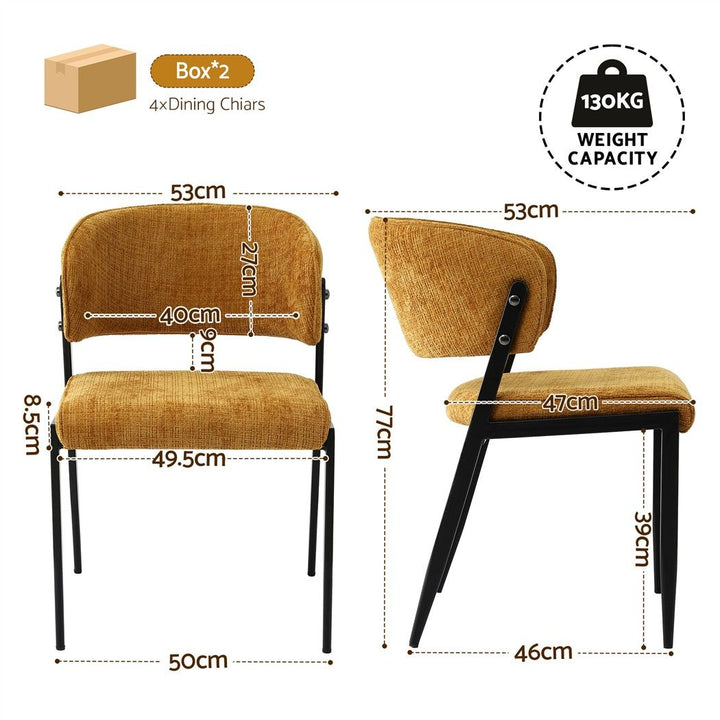 Artiss Linen Fabric Kitchen Dining Chairs Curved (Set of 4) Mustard