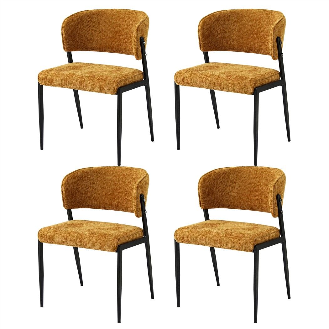 Artiss Linen Fabric Kitchen Dining Chairs Curved (Set of 4) Mustard
