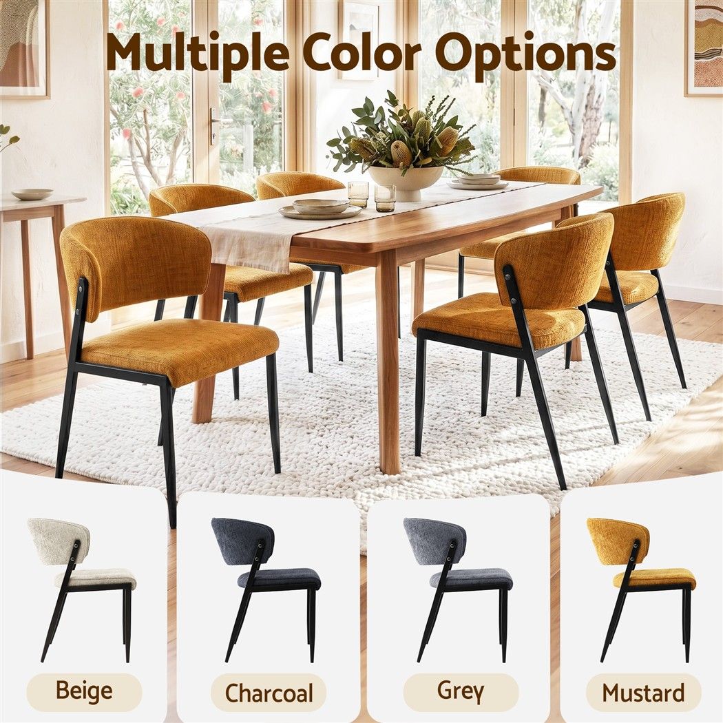 Artiss Linen Fabric Kitchen Dining Chairs Curved (Set of 4) Mustard