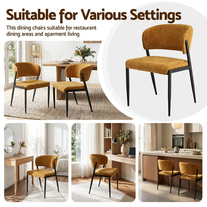 Artiss Linen Fabric Kitchen Dining Chairs Curved (Set of 4) Mustard