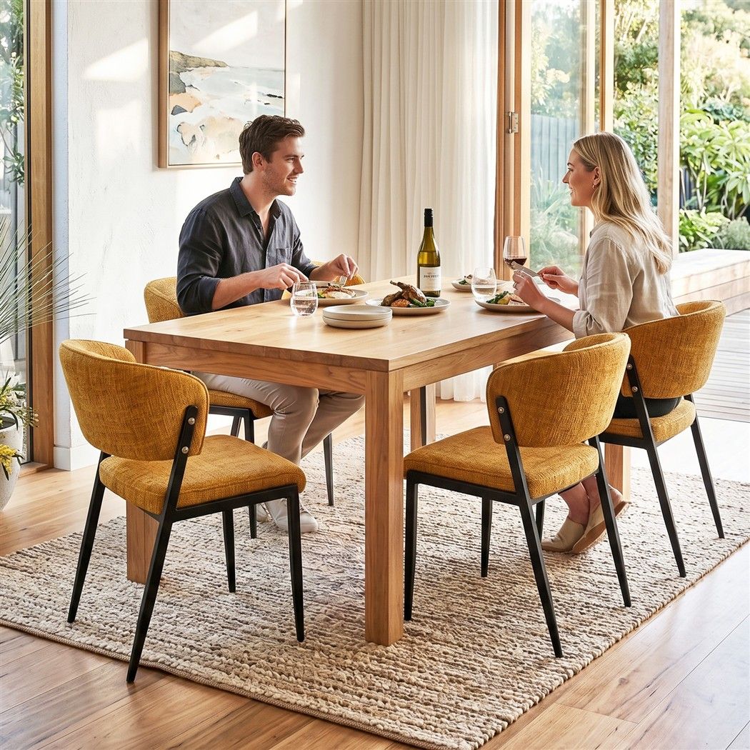 Artiss Linen Fabric Kitchen Dining Chairs Curved (Set of 4) Mustard
