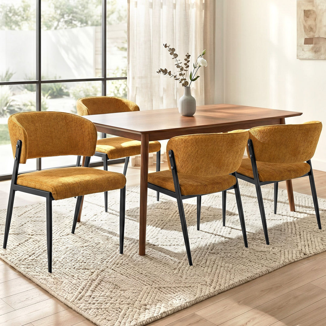Artiss Linen Fabric Kitchen Dining Chairs Curved (Set of 4) Mustard