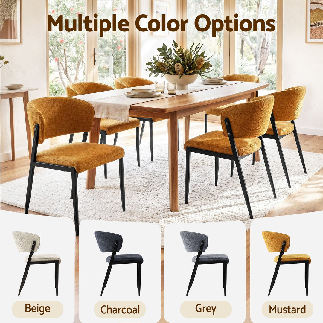 Artiss Linen Fabric Kitchen Dining Chairs Curved (Set of 6) Mustard