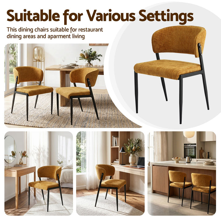 Artiss Linen Fabric Kitchen Dining Chairs Curved (Set of 6) Mustard