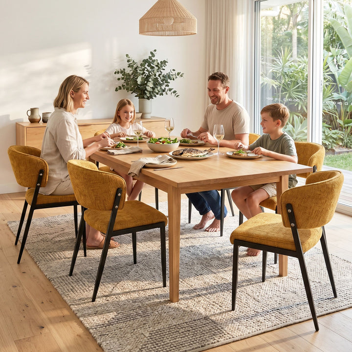 Artiss Linen Fabric Kitchen Dining Chairs Curved (Set of 6) Mustard