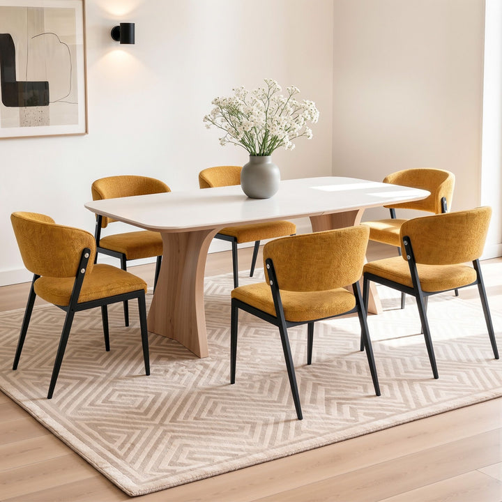Artiss Linen Fabric Kitchen Dining Chairs Curved (Set of 6) Mustard