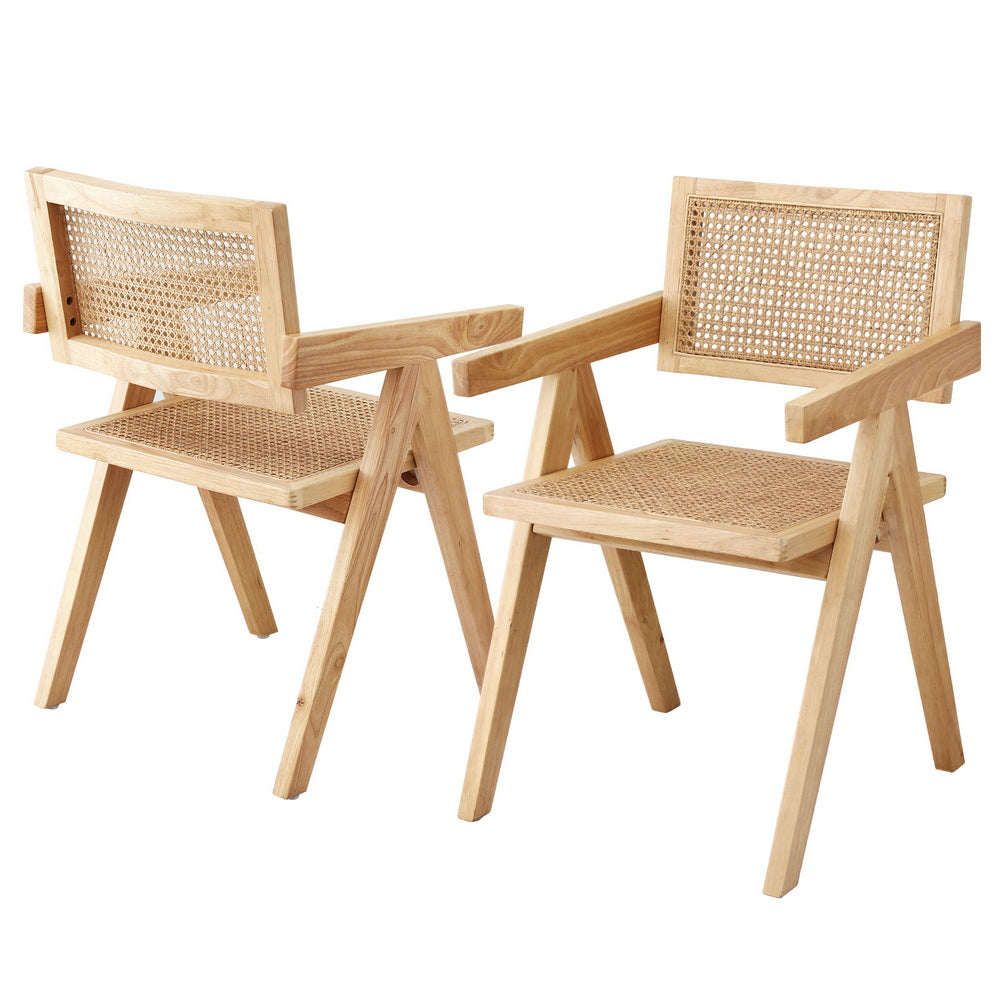 Artiss Rattan Kitchen Dining Chairs Wooden (Set of 2) Natural