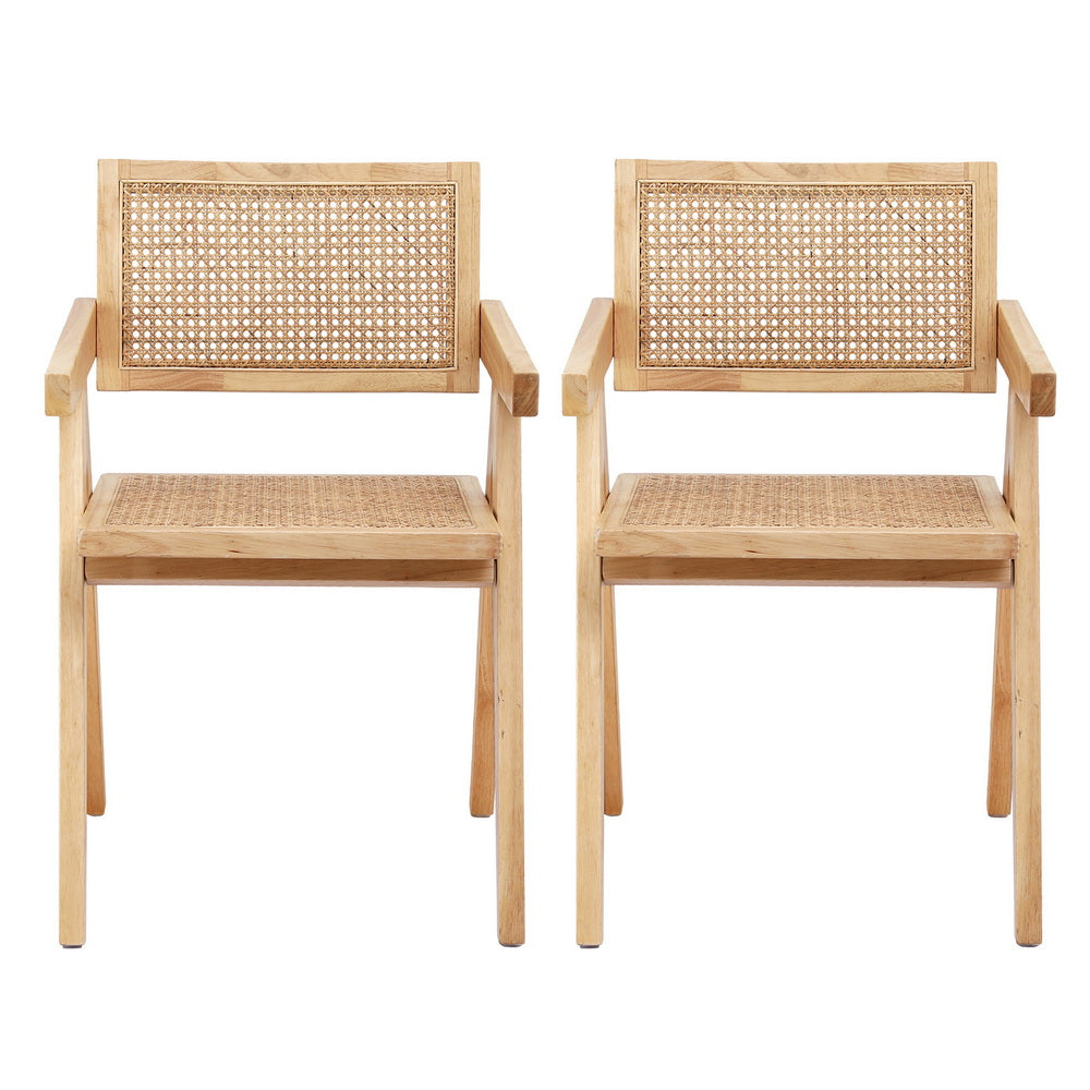 Artiss Rattan Kitchen Dining Chairs Wooden (Set of 2) Natural
