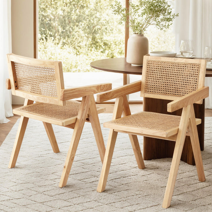 Artiss Rattan Kitchen Dining Chairs Wooden (Set of 2) Natural
