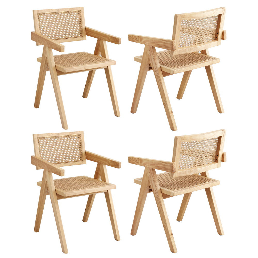 Artiss Rattan Kitchen Dining Chairs Wooden (Set of 4) Natural
