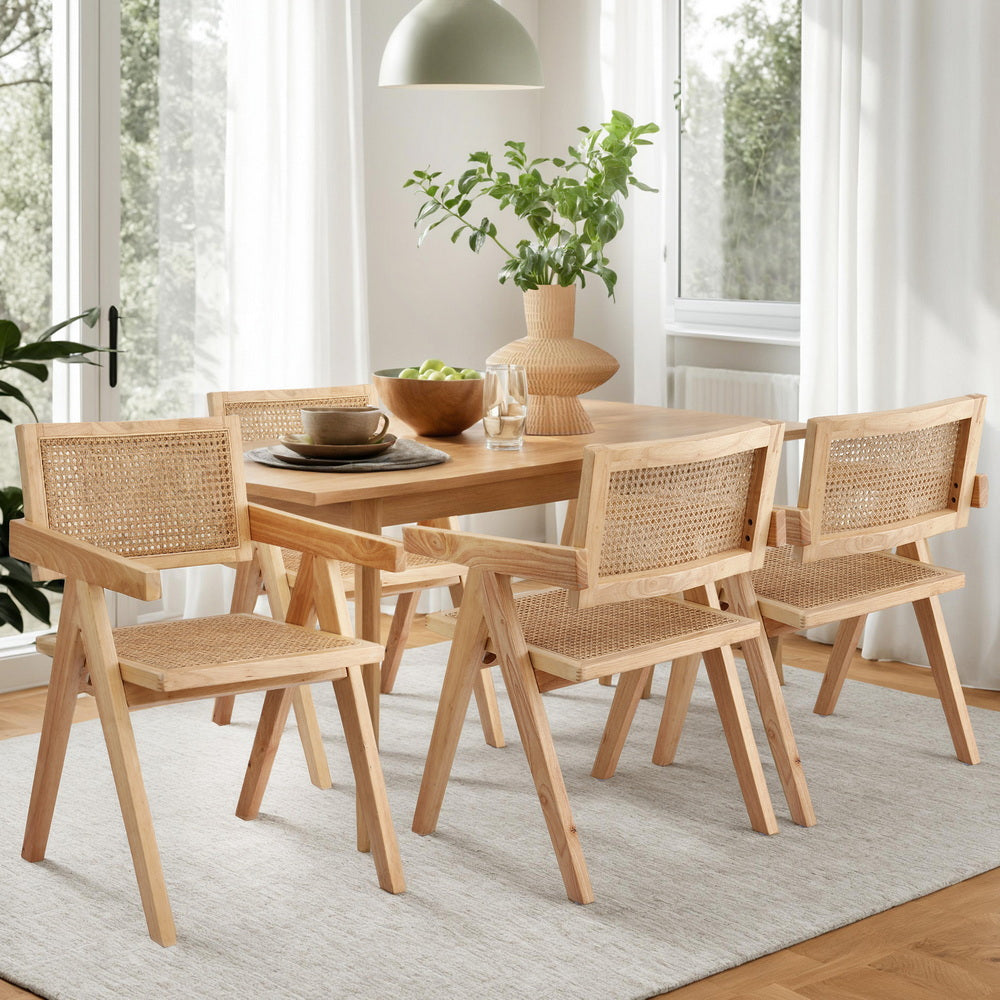 Artiss Rattan Kitchen Dining Chairs Wooden (Set of 4) Natural