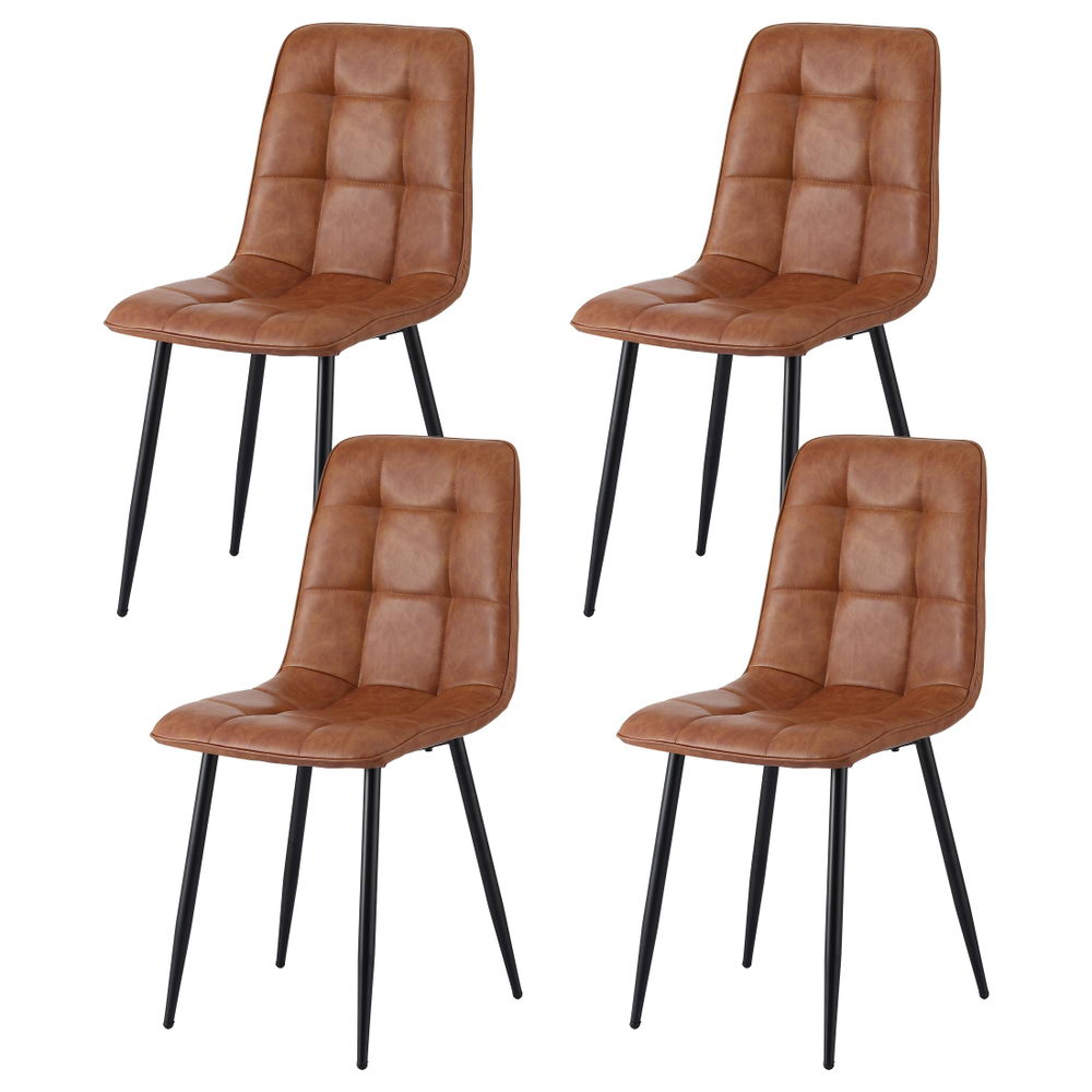 Artiss Leather Kitchen Dining Chairs Tufted (Set of 4) Tan
