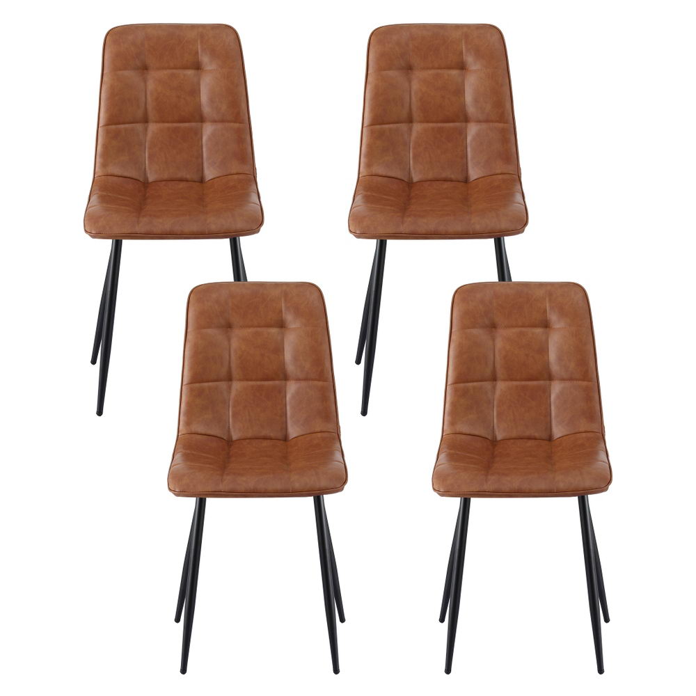 Artiss Leather Kitchen Dining Chairs Tufted (Set of 4) Tan