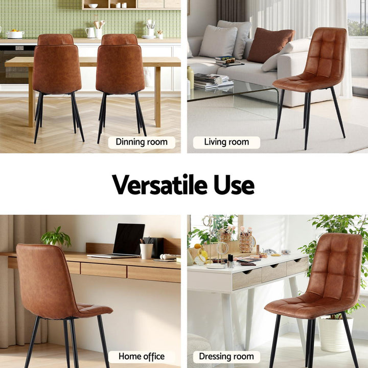 Artiss Leather Kitchen Dining Chairs Tufted (Set of 4) Tan