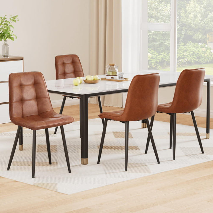 Artiss Leather Kitchen Dining Chairs Tufted (Set of 4) Tan