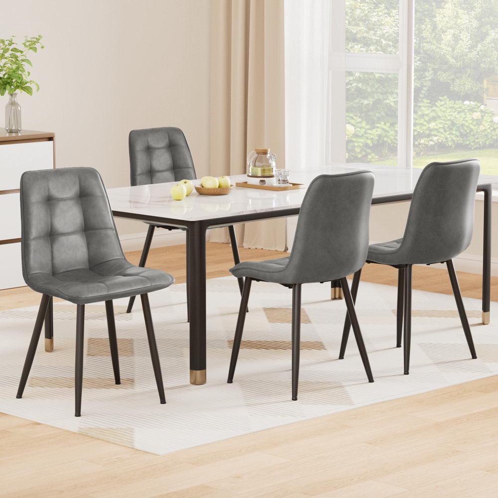 Artiss Leather Kitchen Dining Chairs Tufted (Set of 4) Grey